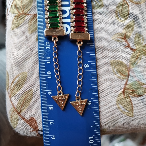 2 Guess Brand Red and Green Emerald Stones Baguette Gold Tone Y2K Bracelets - Picture 10 of 14